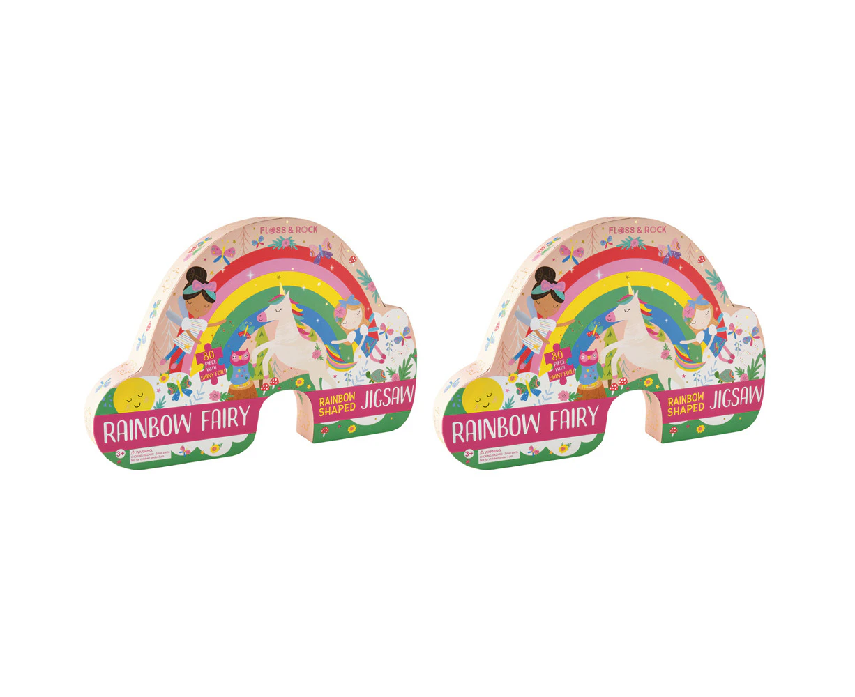 2x 80pc Floss & Rock Shaped Jigsaw Puzzle 60x40cm Rainbow Fairy Kids Game 3+