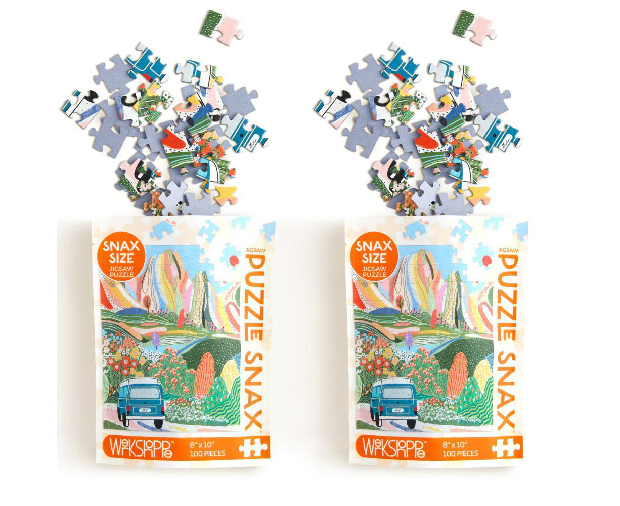 2x 100pc WerkShoppe Snax Jigsaw Puzzle 8x10in Day Tripping Educational Game 7y+