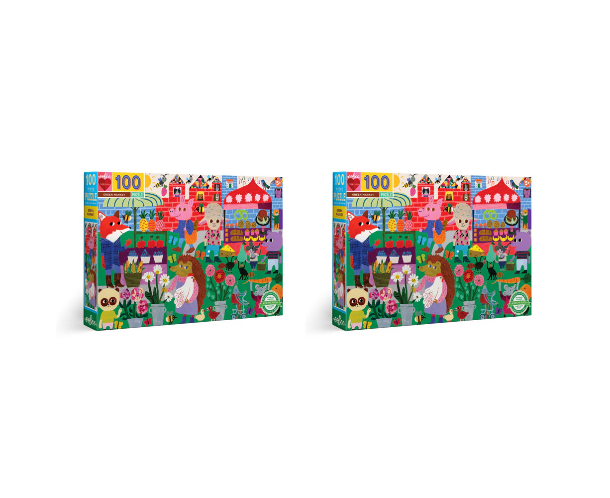 2x 100pc eeBoo Jigsaw Puzzle Green Market 45x68cm Kids Educational Game 5y+