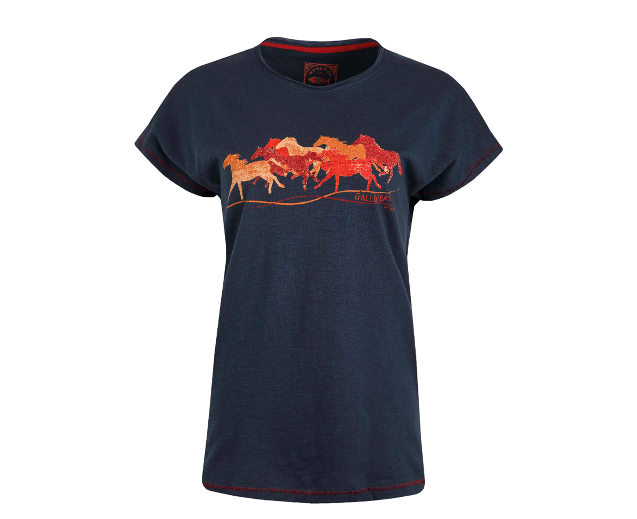 Weird Fish Womens Gallopers Horse Slub Organic T-Shirt (Navy) - WF368