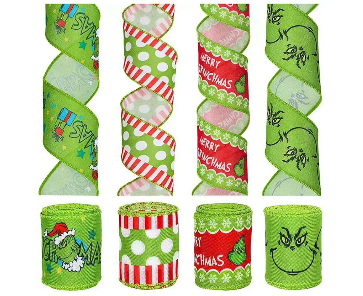 4x 6yard/roll Christmas Grinch Green Craft Ribbon Decoration Wrapping Ribbon