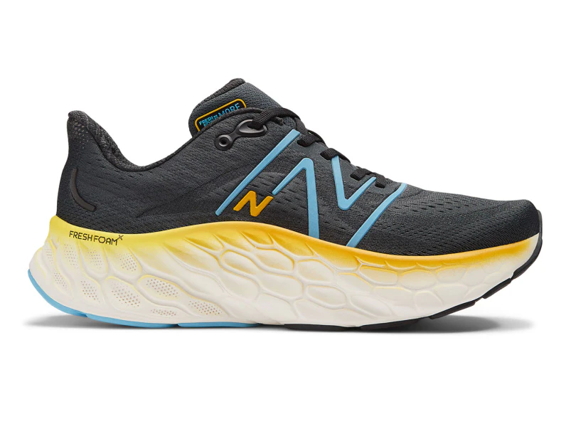 New Balance Men's Fresh Foam X More v4 Running Shoes - Black/Coastal Blue/Ginger Lemon