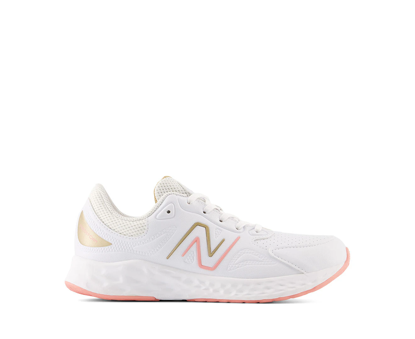 New Balance Youth Girls' Fresh Foam 76T V1 Running Shoes - White/Peach/Gold