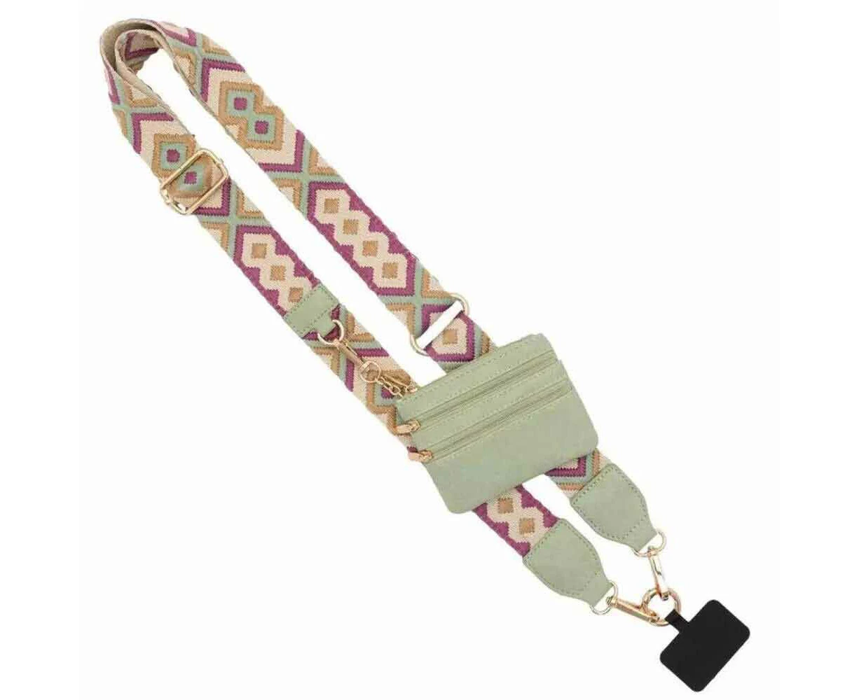 Phone Strap With Zippered Pouch Cross Body Phone String With Zipper W/ Wallet Pouch Black