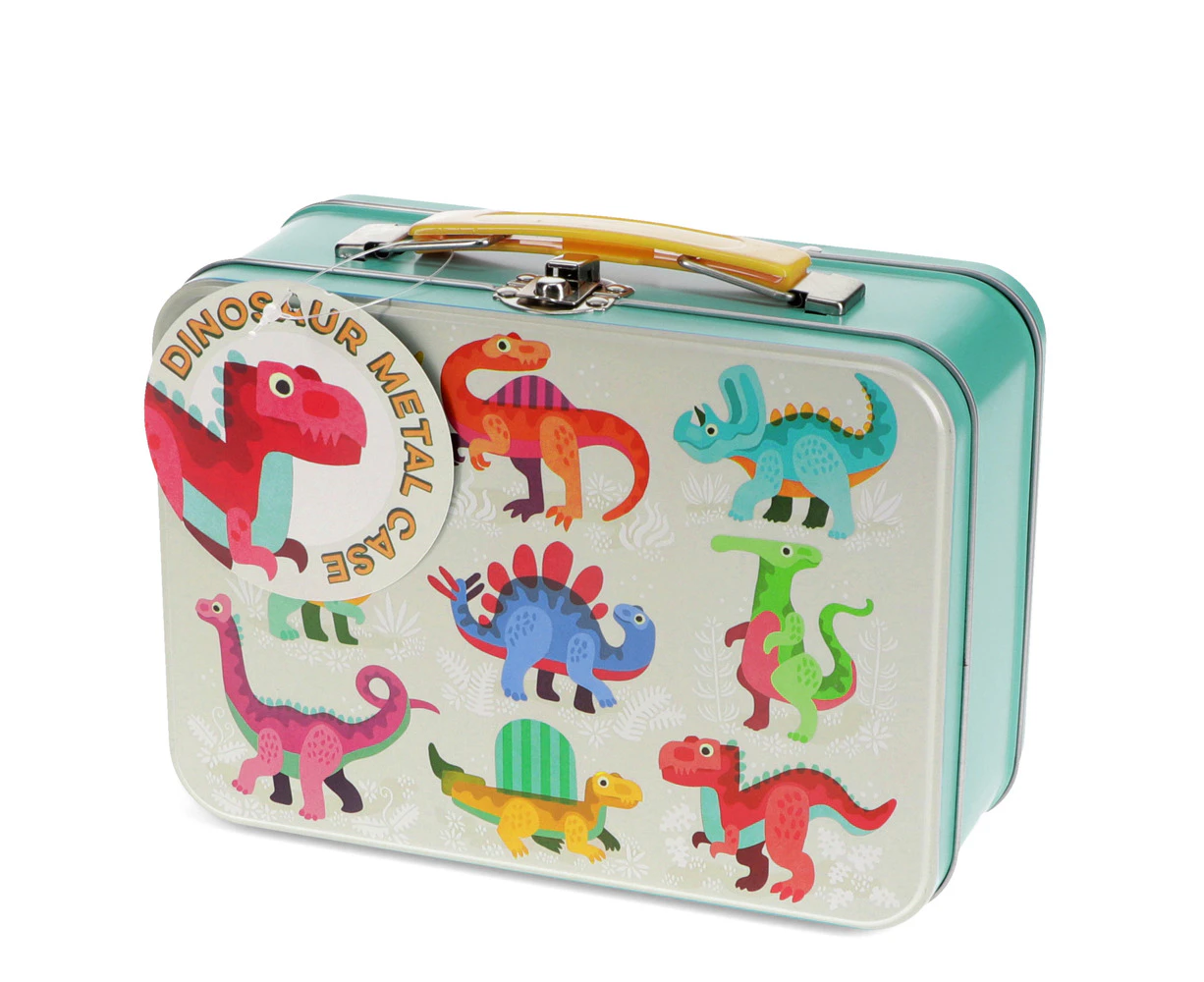 Rex London Kids Metal Tin Case Lunch Box w/ Handle 16.8x19cm Dinosaurs 3y+