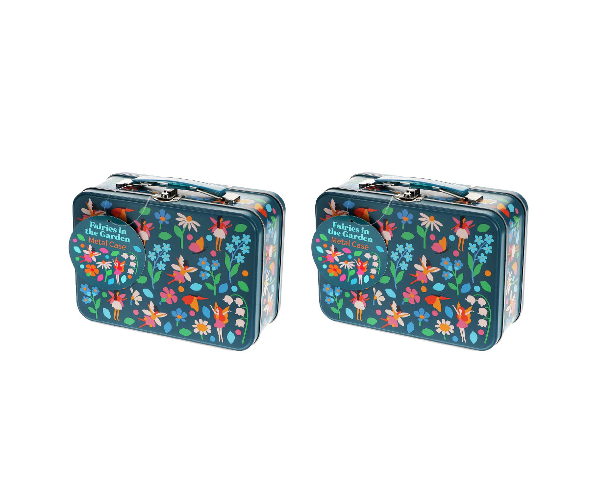 2x Rex London Kids Metal Tin Case Lunch Box w/ Handle Fairies In The Garden 3y+