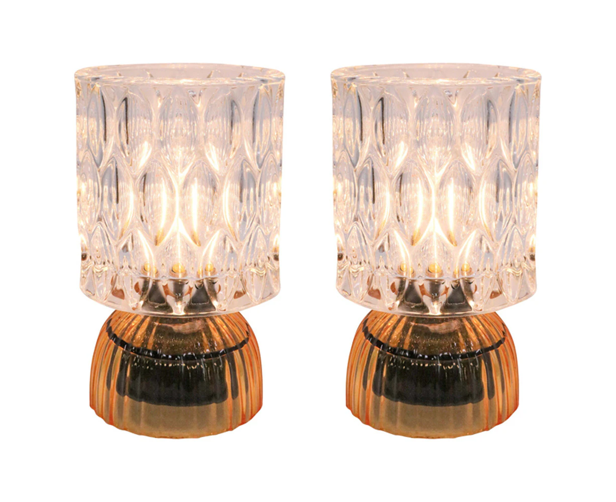 2x LVD Led Glass Home/Room Bedside Lamp Light Tabletop Decor 15cm Dark Amber