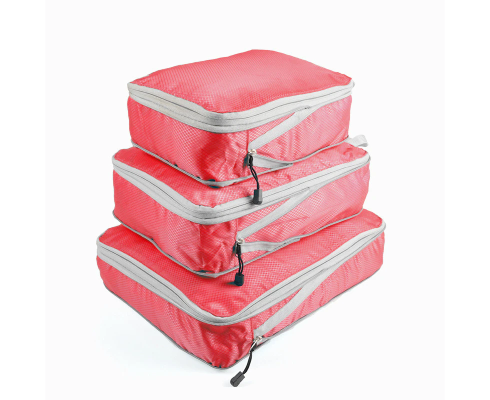 3 pcs set Compression Packing Cubes Travel Expandable Packing Organizers Red