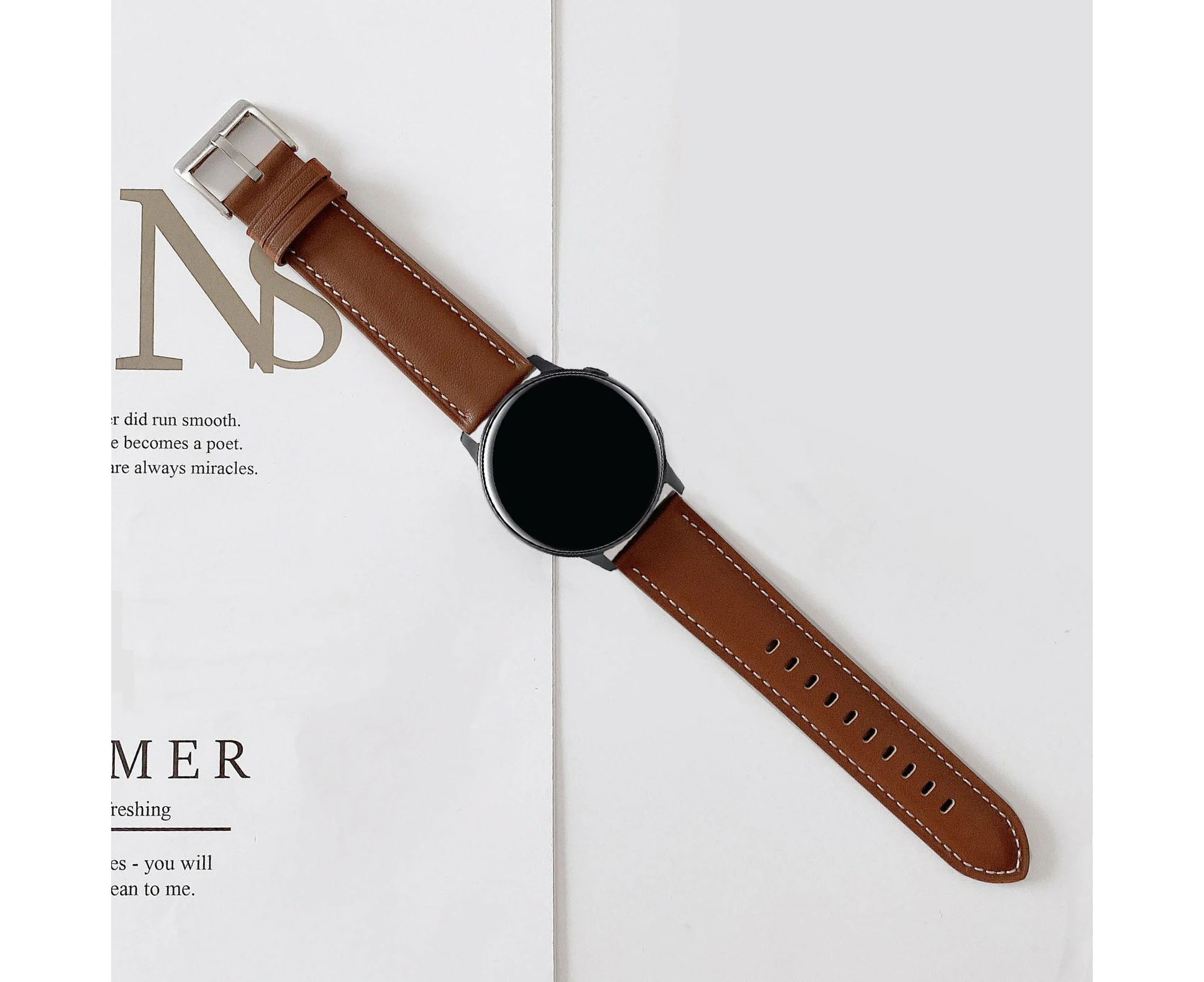 Genuine Leather Watch Band Strap For Samsung Galaxy Watch 4 5 6 7 Garmin Venu Huawei 20mm 22mm Brown