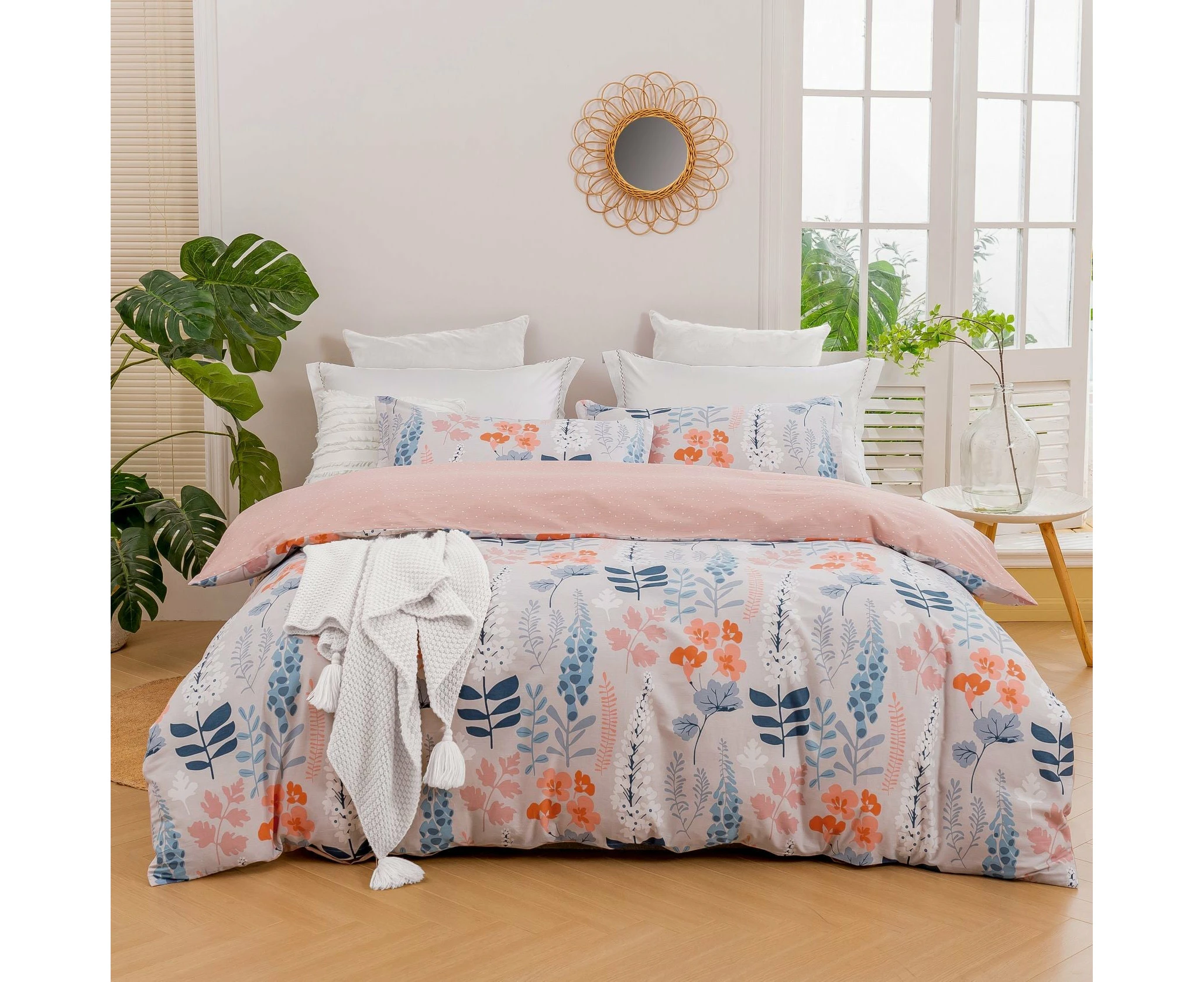 Luxore English Garden 100% Cotton Reversible Quilt Cover Set Pink