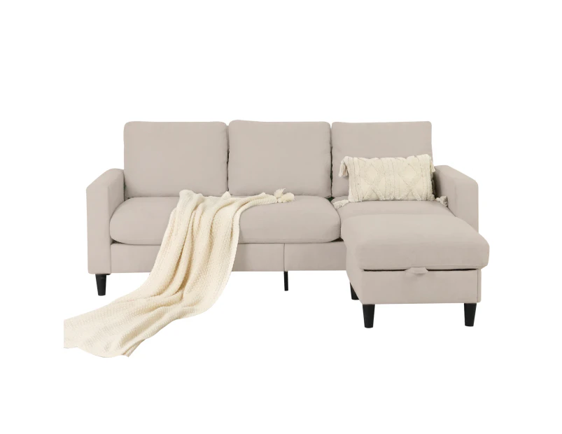 Advwin 3 Seater Sofa 198cm Modular Lounge Couch Corner Sofa with Storage Ottoman Beige