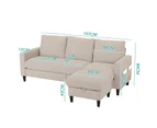 Advwin 3 Seater Sofa 198cm Modular Lounge Couch Corner Sofa with Storage Ottoman Beige