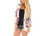 Strapsco Women's Summer Floral Print Kimonos Loose Half Sleeve Chiffon Cardigan Blouses Casual Cover Up - Apricot