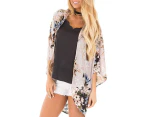 Strapsco Women's Summer Floral Print Kimonos Loose Half Sleeve Chiffon Cardigan Blouses Casual Cover Up - Grey Pink