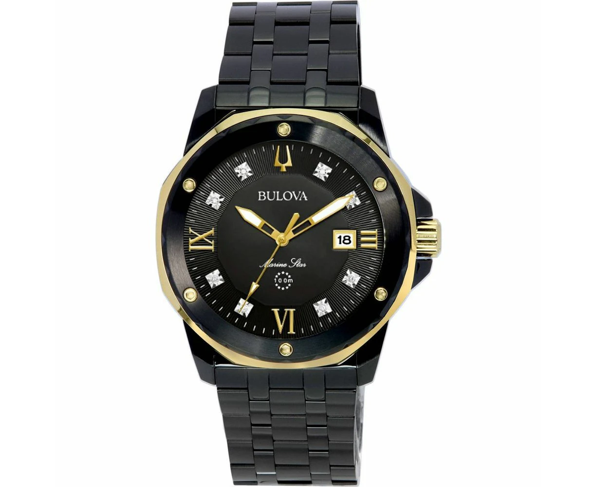 Bulova Marine Star Diamond Accents Black Dial Quartz Men's Watch Elegance Meets Functionality