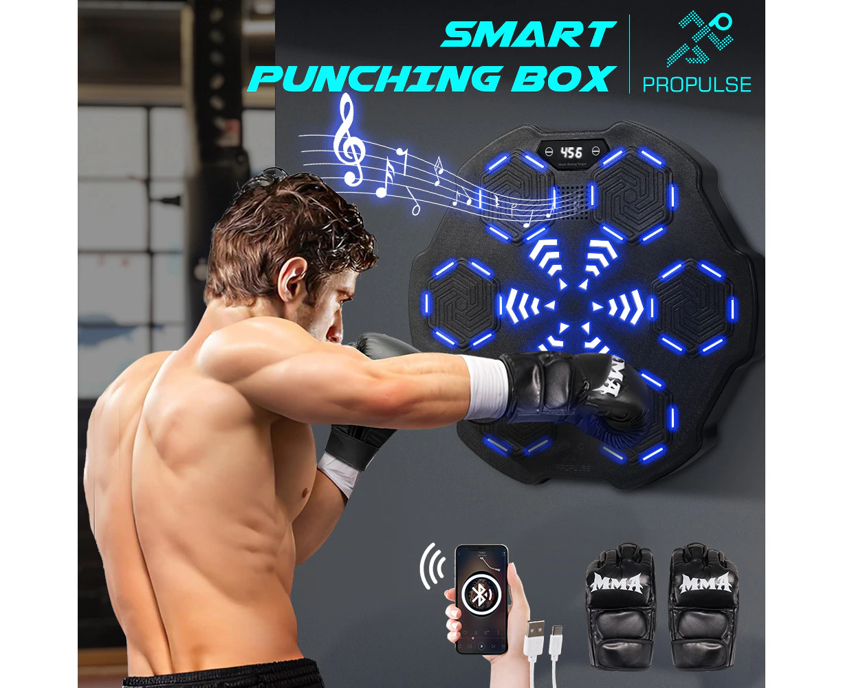 ProPulse Smart Punching Boxing Electronic Music Machine 8 Speeds with Box Gloves