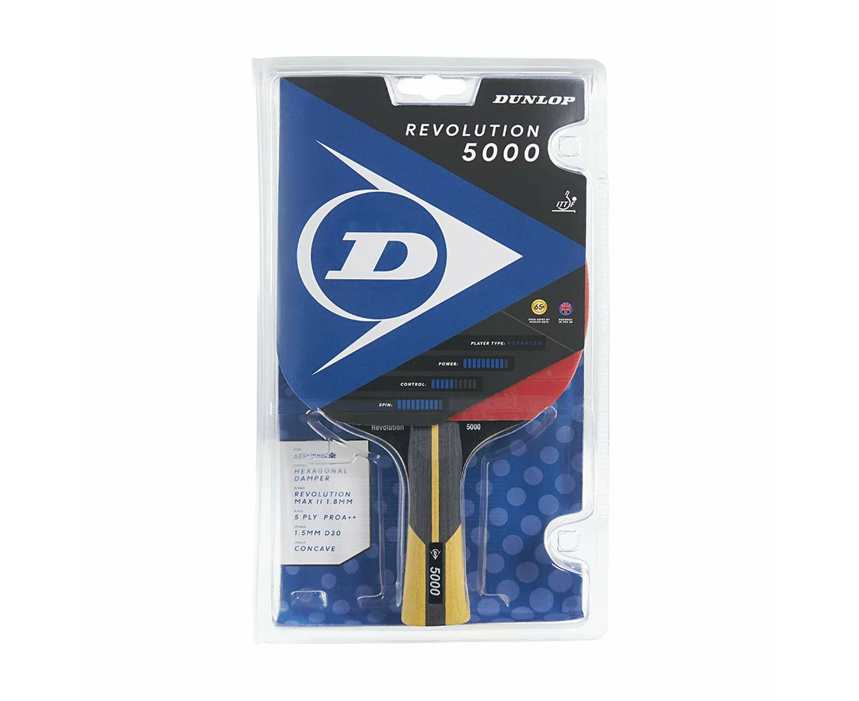 Dunlop Sports Revolution 5000 ITTF Certified Table Tennis Racket - Ideal for Advanced Club and Tournament Players - Black, One Size