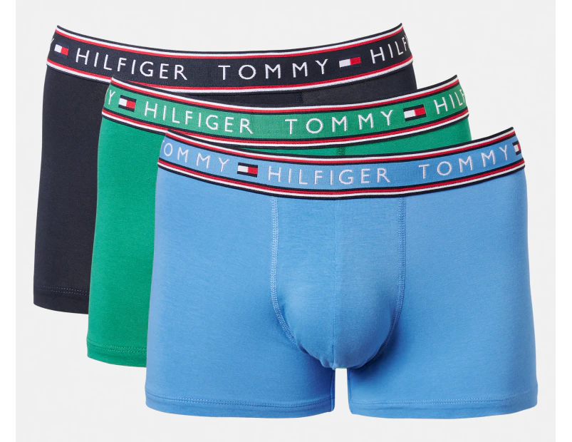 Tommy Hilfiger Men's Cotton Stretch Trunks 3-Pack - Evergreen/Blue/Midnight Blue