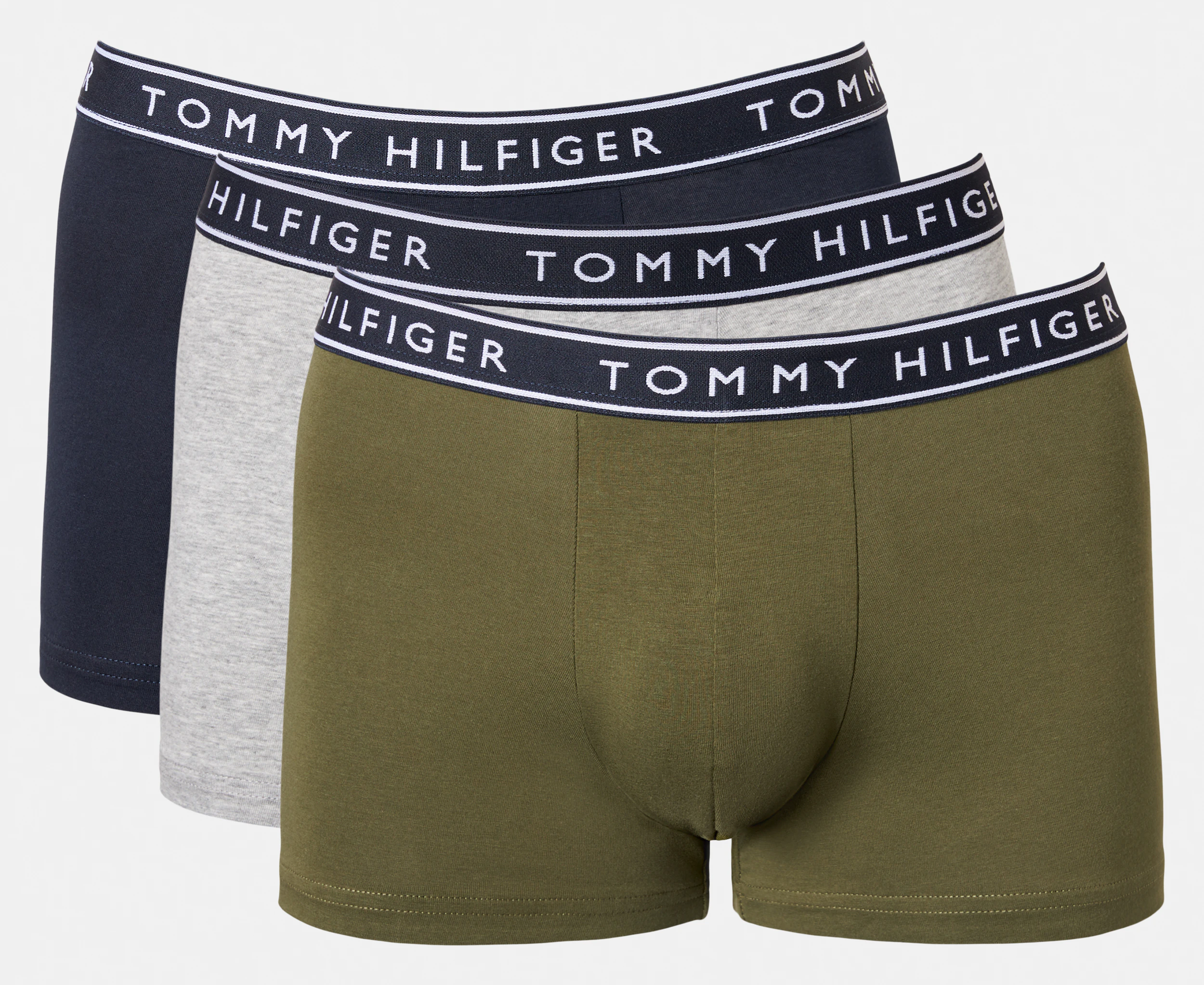 Tommy Hilfiger Men's Cotton Stretch Trunks 3-Pack - Green Tea/Midnight Blue/Grey