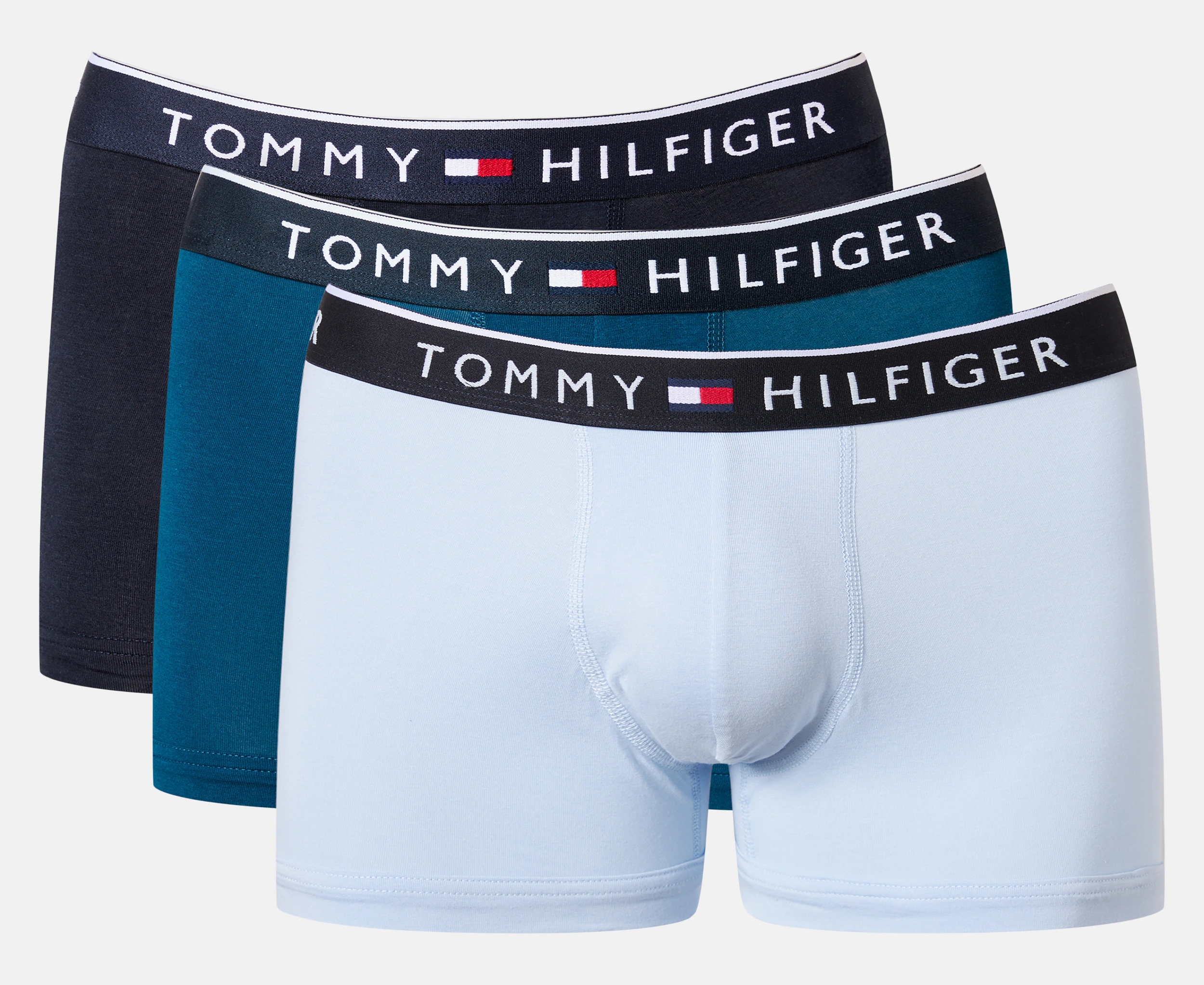 Tommy Hilfiger Men's Smooth Stretch Trunks 3-Pack - Blue Wave/Deep Blue/Midnight Blue