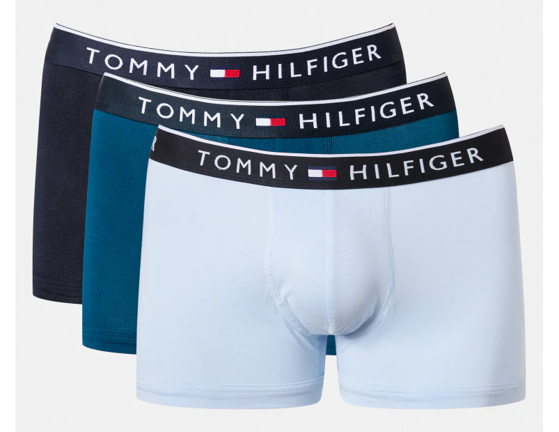 Tommy Hilfiger Men's Smooth Stretch Trunks 3-Pack - Blue Wave/Deep Blue/Midnight Blue