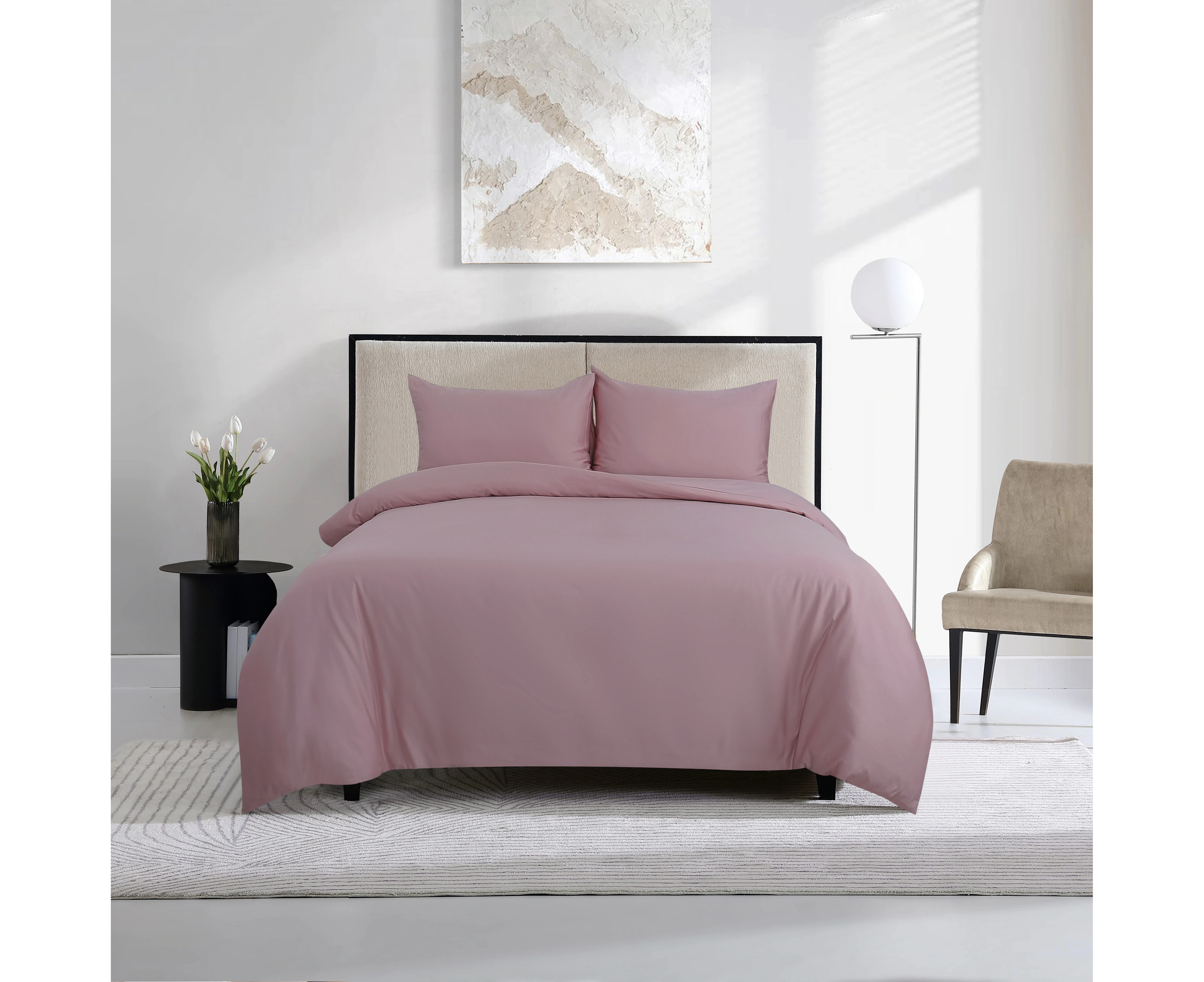 RAGA 100% Cotton Quilt Cover Set (375 Thread Count), Super Soft with Sateen Weave, 3 Pieces Doona Cover Set, Solid Plain Pink Rose Color