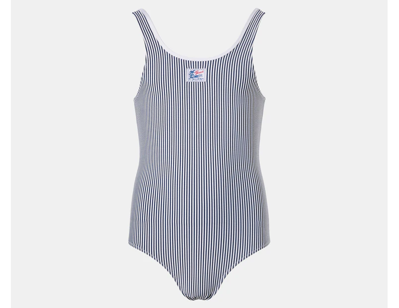 Tommy Hilfiger Youth Girls' Seersucker Stripe One Piece Swimsuit - Indigo Blue/White