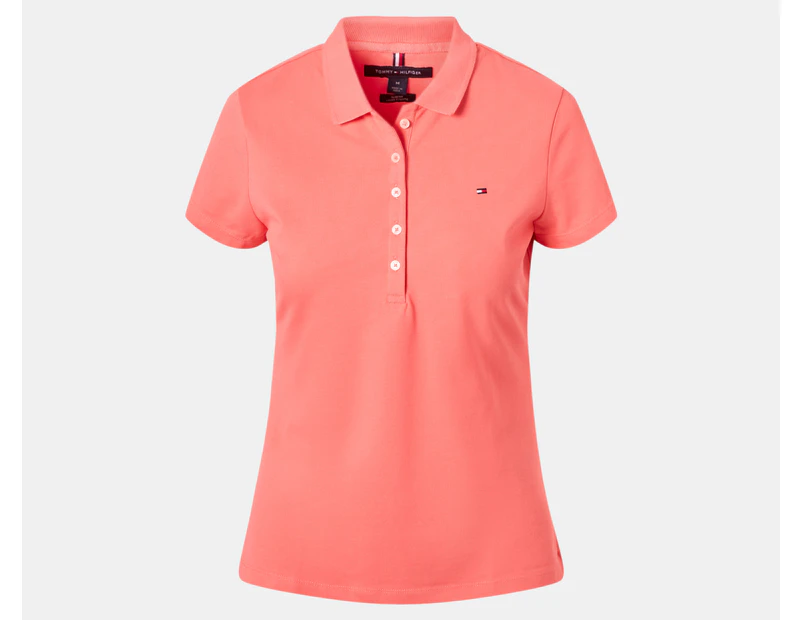 Tommy Hilfiger Women's Slim Fit Short Sleeve Polo Shirt - Coral Blossom