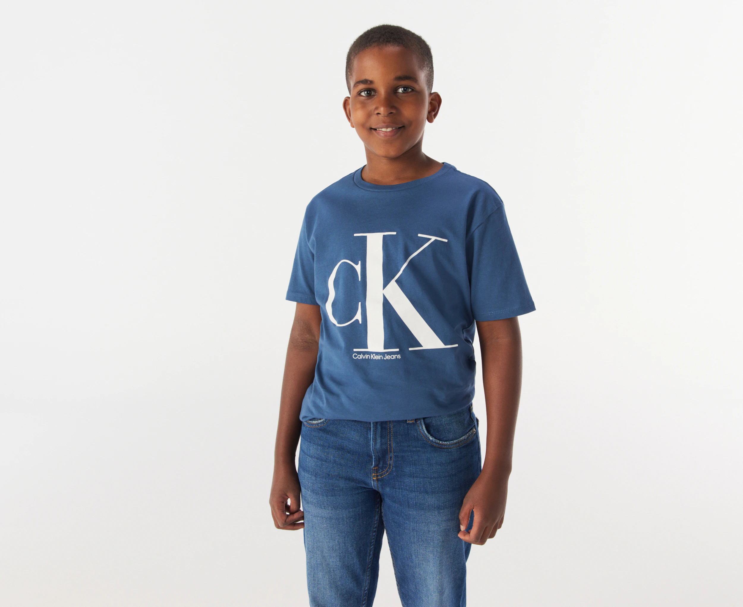 Calvin Klein Boys' Centre Monogram Logo Short Sleeve Tee / T-Shirt / Tshirt - Dark Denim