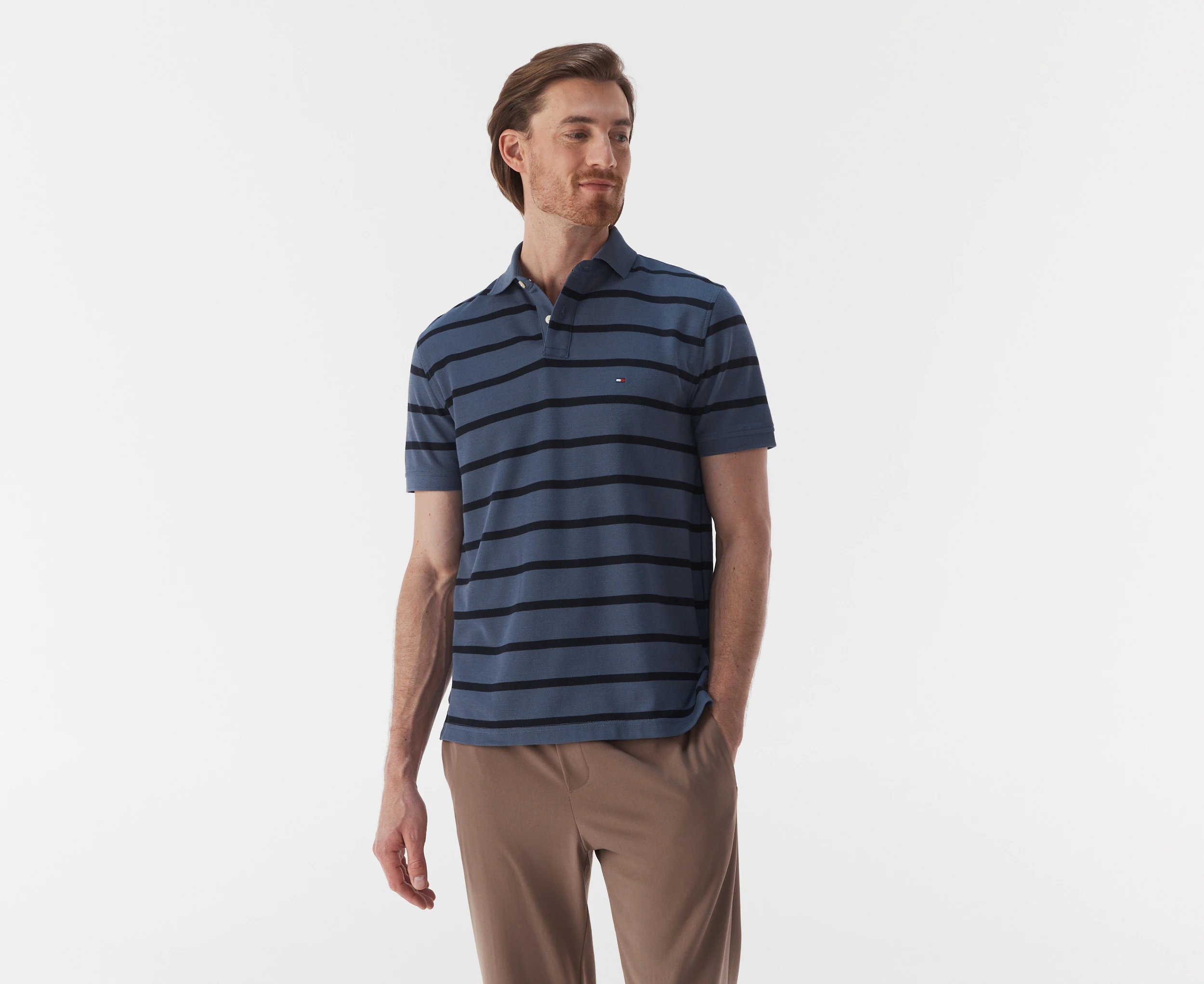 Tommy Hilfiger Men's Refined Stripe Polo Shirt - Bank Blue