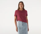 Tommy Hilfiger Women's Script Open Neck Tee / T-Shirt / Tshirt - Crimson Ruby