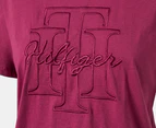 Tommy Hilfiger Women's Script Open Neck Tee / T-Shirt / Tshirt - Crimson Ruby