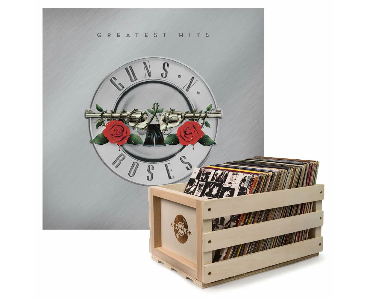 Crosley Record Storage Crate & Guns N Roses Greatest Hits - Double Vinyl Album Bundle