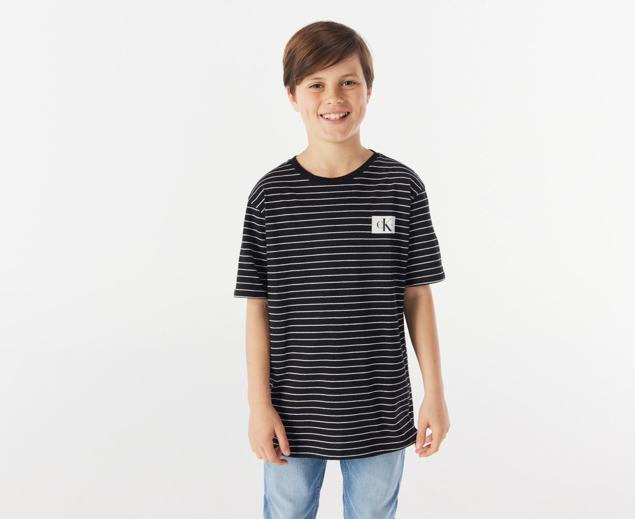 Calvin Klein Boys' Linear Stripe Short Sleeve Tee / T-Shirt / Tshirt - Black