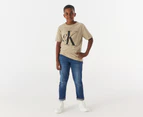 Calvin Klein Boys' Centre Monogram Logo Short Sleeve Tee / T-Shirt / Tshirt - Greige Heather