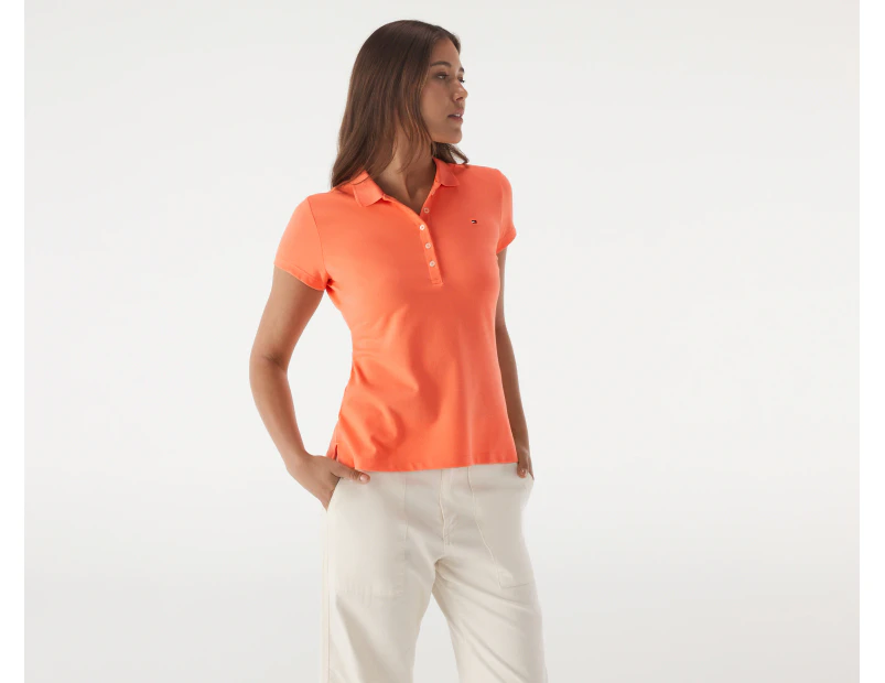 Tommy Hilfiger Women's Slim Fit Short Sleeve Polo Shirt - Coral Blossom