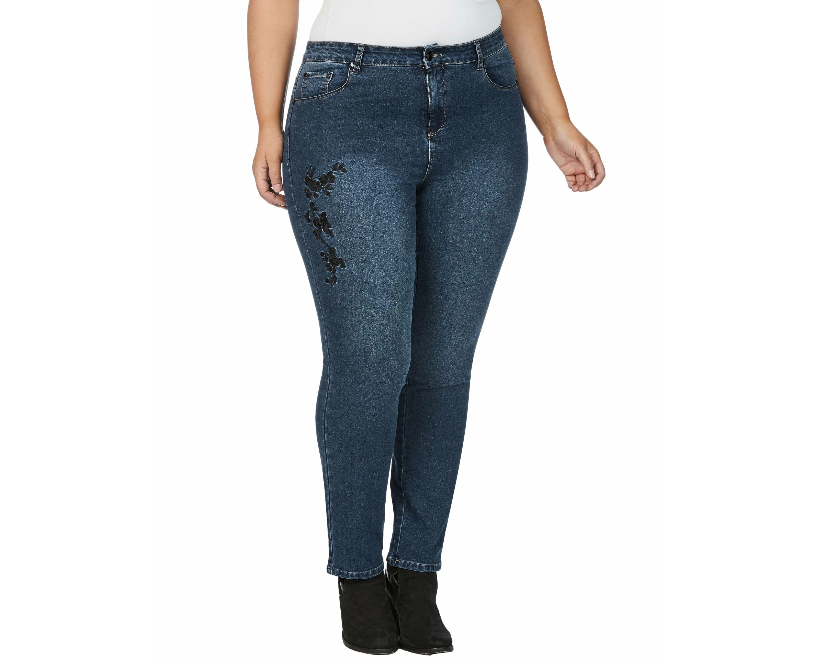 BeMe - Womens Plus Size - Jeans / Denim Pants - Winter - Skinny / Slim Leg - Blue Cotton - Full Length - High Waisted - Stretch - Mid Wash - Clothes