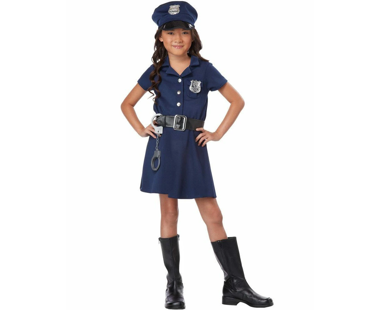 Police Officer Cop Uniform Policewoman Role Play Book Week Girls Costume - Blue