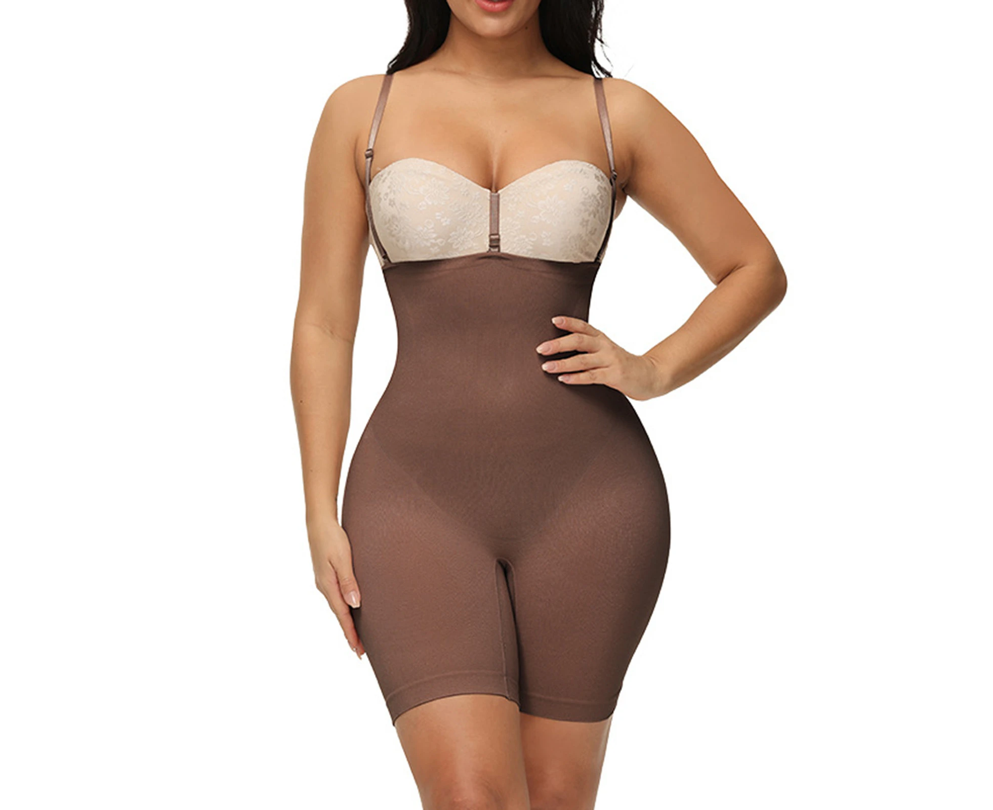 Nirvana Sling High Elastic Shapewear Corset Butt Lifter Slimming Tummy Bodysuit Underwear for Daily Wear-Dark Brown