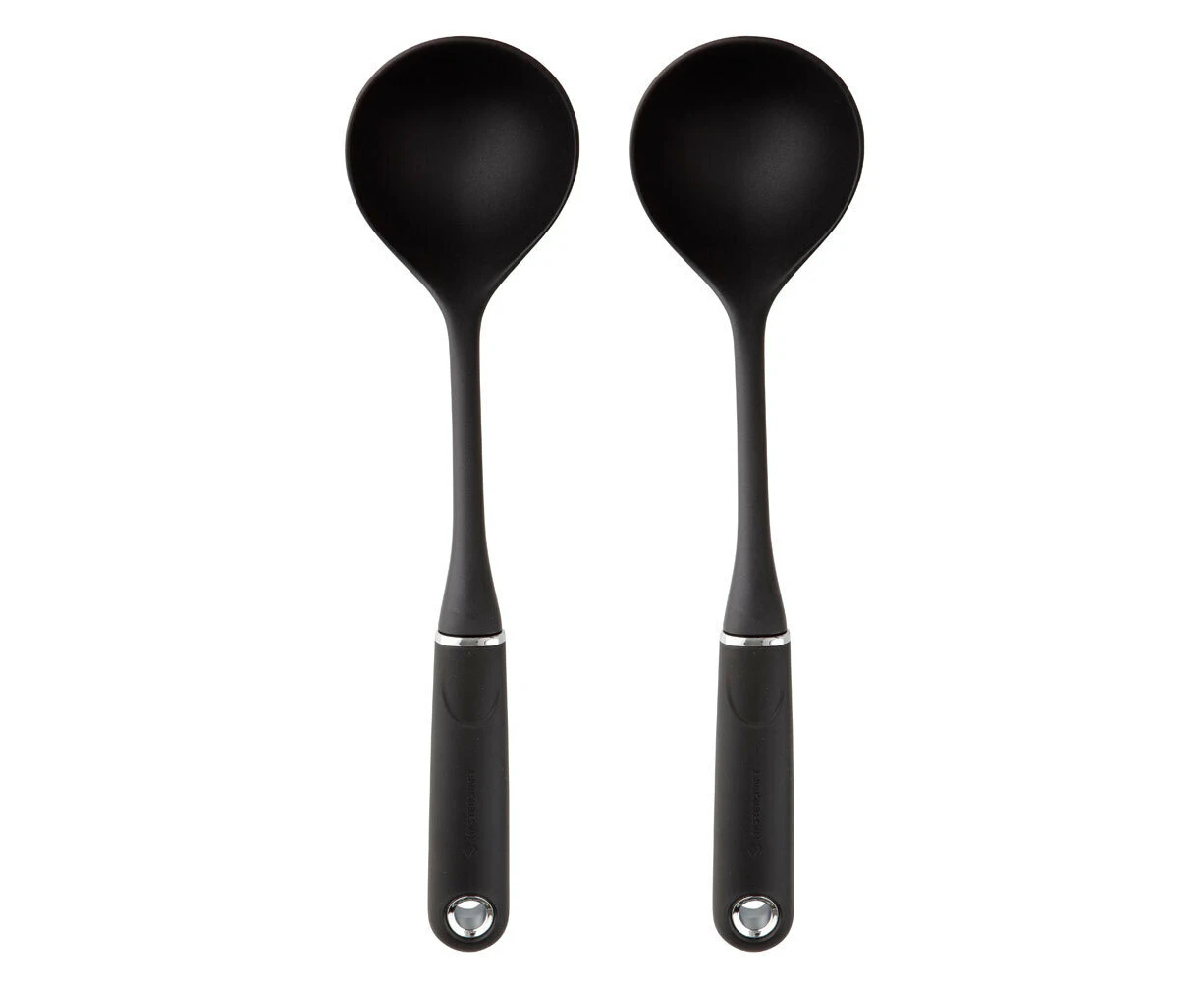 2 x MasterCraft Soft Grip Nylon Soup/Spoon Ladle Home Kitchen Cooking Utensil BLK