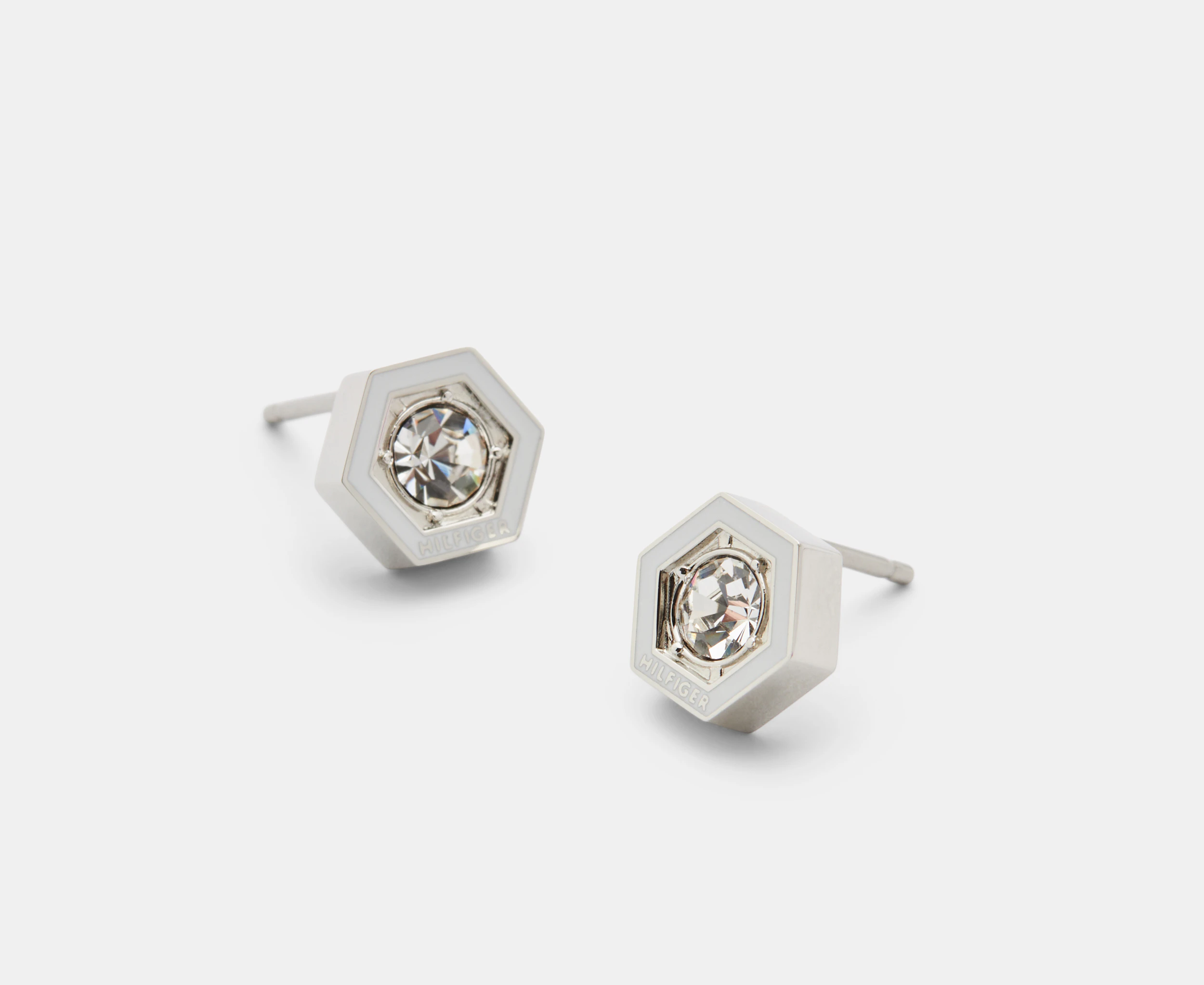 Tommy Hilfiger Geometric Crystal Stud Earrings - Silver/White