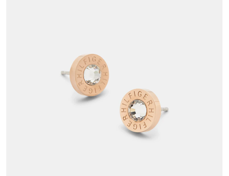 Tommy Hilfiger Branded Stone Pendant Stud Earrings - Rose Gold