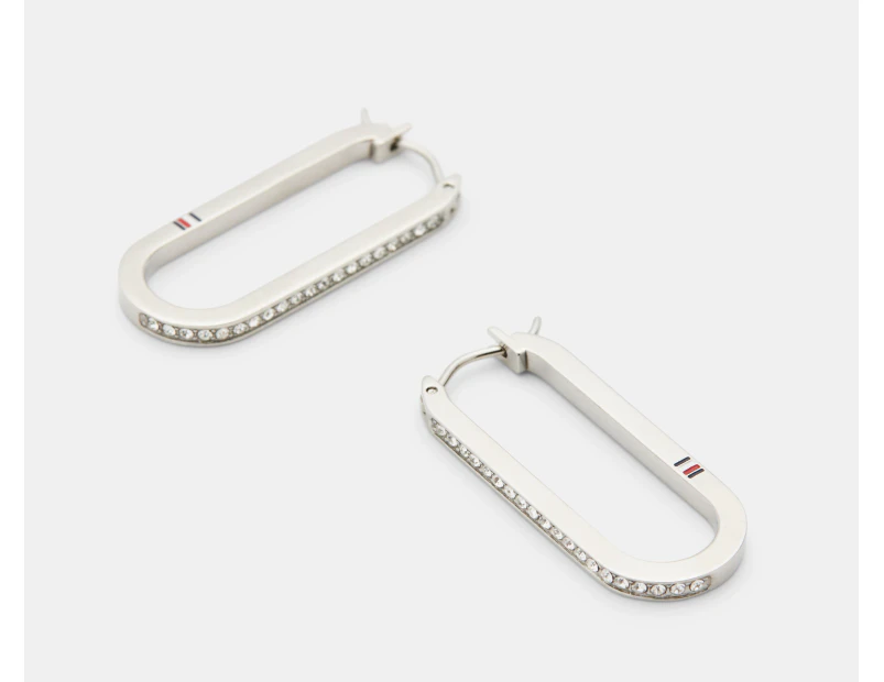 Tommy Hilfiger Elongated Hoop Earrings - Silver