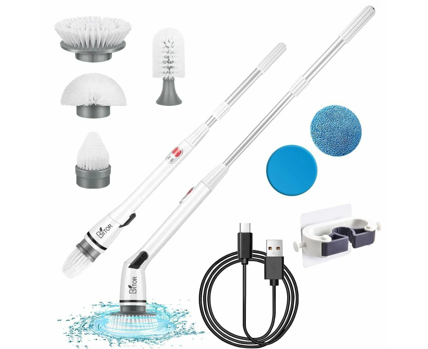 Electric Spin Upgraded Cordless Shower Scrubber 6 Cleaning Brush Head