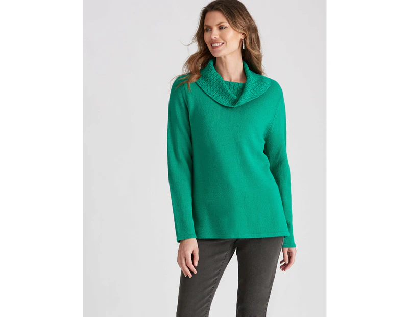 W LANE - Womens Tops -  Textured Cowl Pullover Top - Green