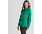 W LANE - Womens Tops -  Textured Cowl Pullover Top - Green