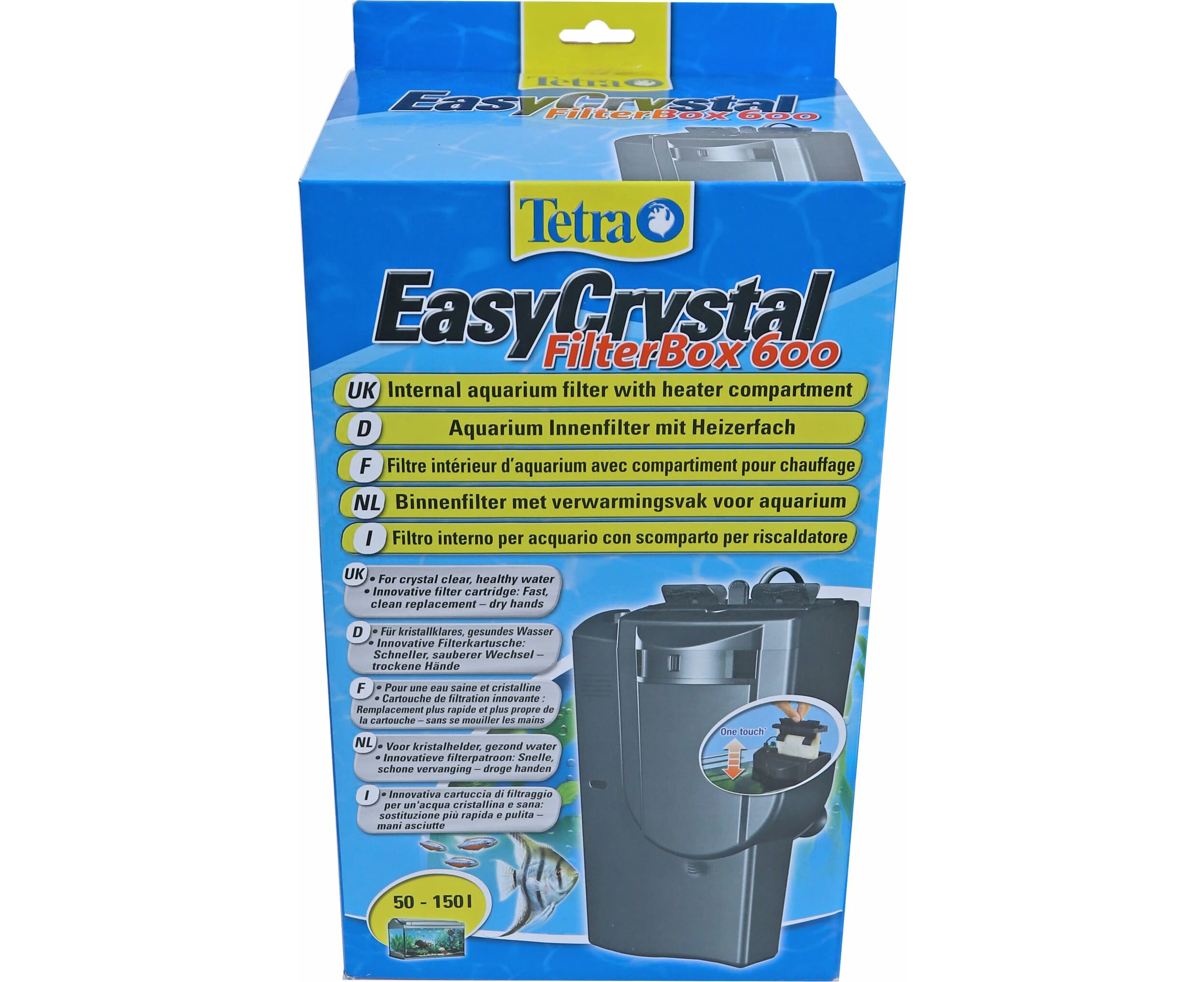 Tetra EasyCrystal FilterBox 600 Internal Aquarium Filter with Heater Compartment, Provides Crystal Clear and Healthy Water, Suitable for Aquariums from 50