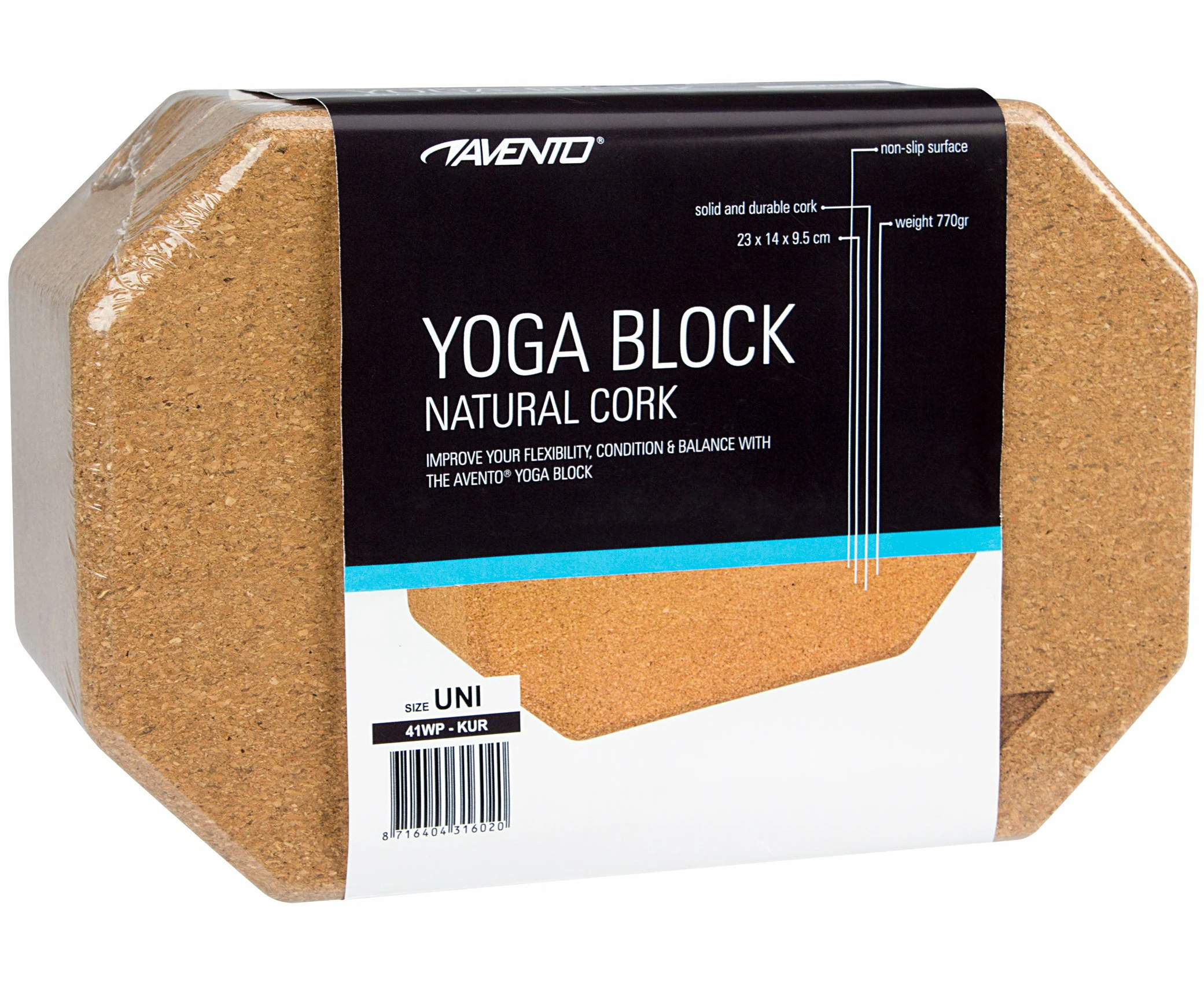 Avento Eco-Friendly Natural Cork Yoga Block, Unisex , Brown, One Size