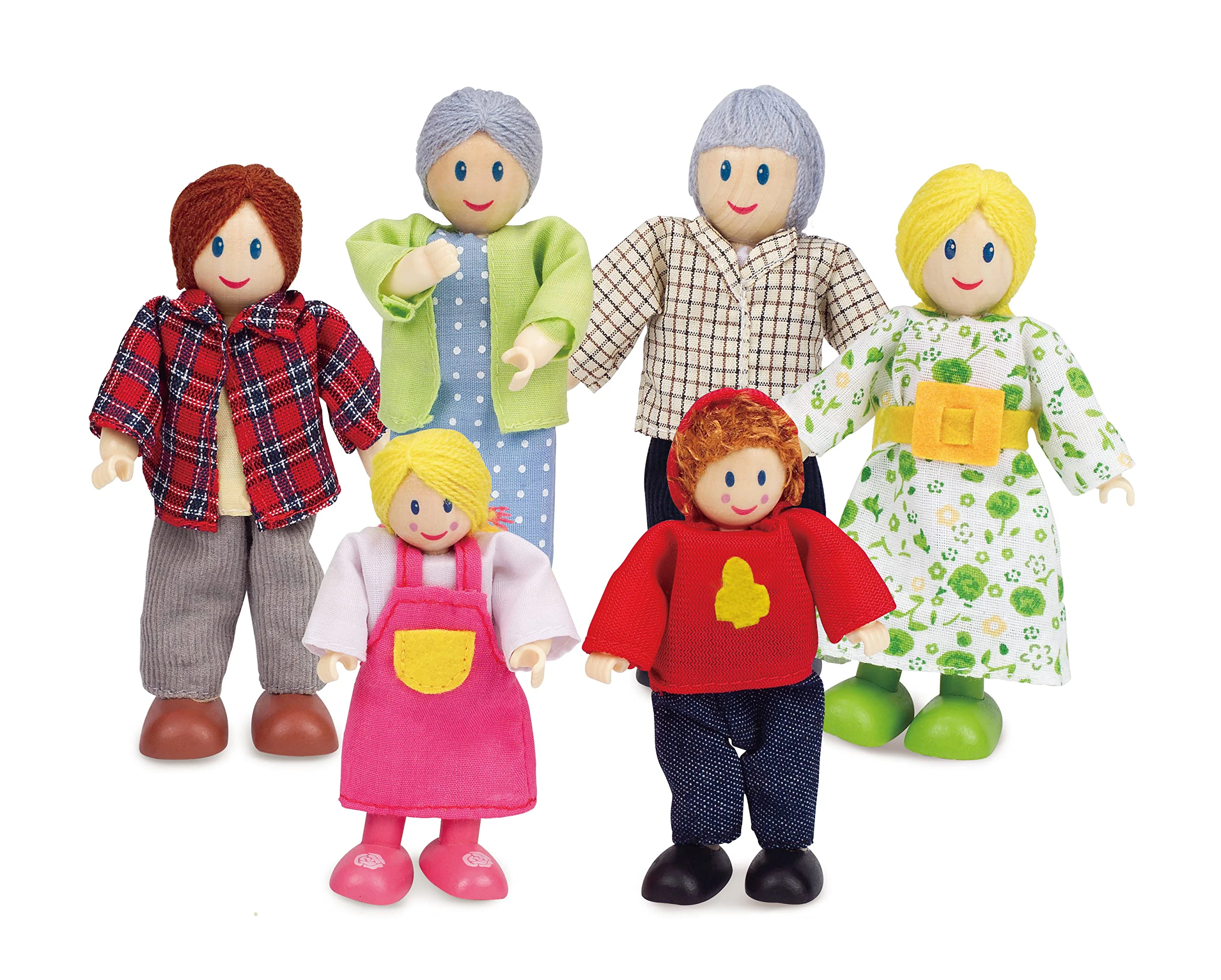 Hape Happy Family – Caucasian |Award-Winning Doll Family Set, Unique Accessory for Kid’s Wooden Doll House, Imaginative Play Toy, 6 Caucasian Family Figure