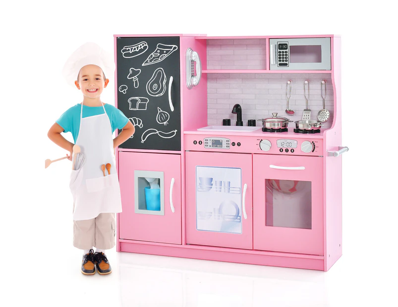 Costway Kids Kitchen Playset kid Pretend Cooking Toy w/Cookware & Blackboard Preschool Toy Birthday Gift, Pink